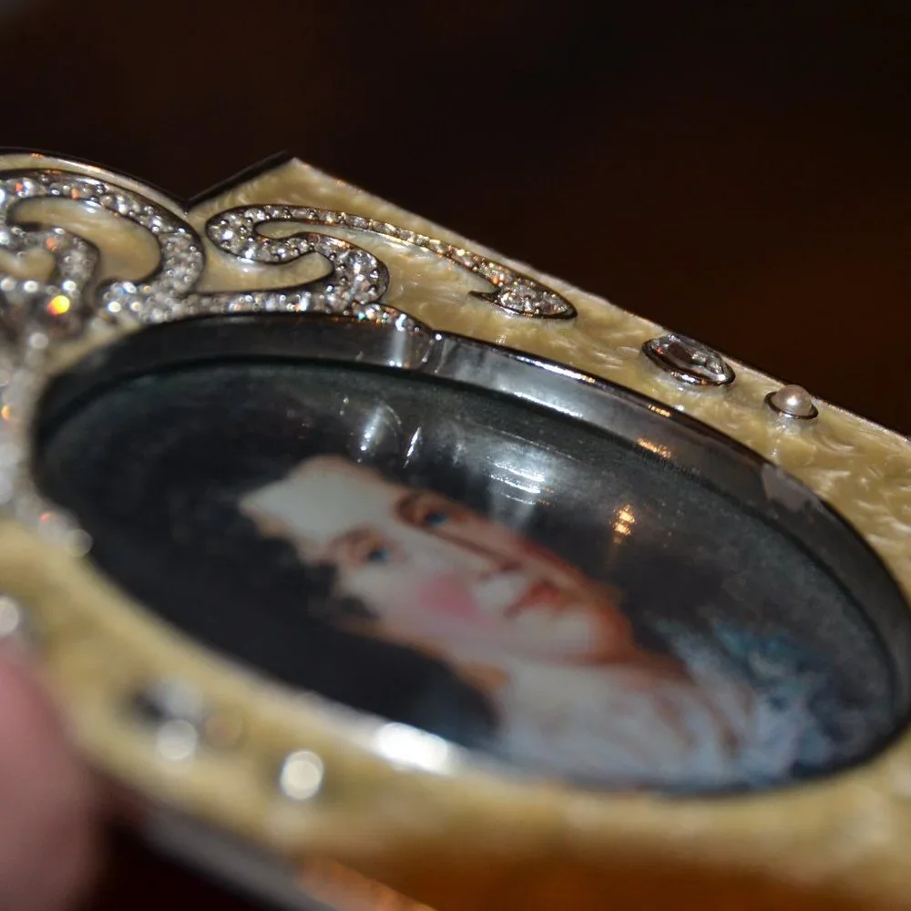RARE JAY STRONGWATER TIARA SCROLL RIBBON CRYSTAL PEARL ENAMEL VICTORIAN FRAME
